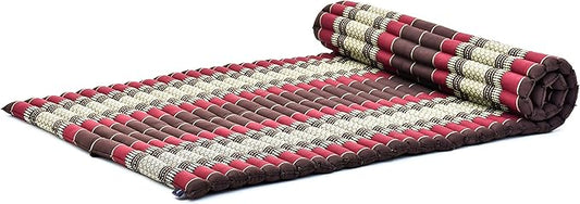 Leewadee - Kapok Roll Mat – Handcrafted Folding Sleep & Relaxation Mattress from Thailand, Ideal as Guest Bed, Camping Mat, Yoga Mat or Traditional Futon, 75 x 39 inches, Brown Red