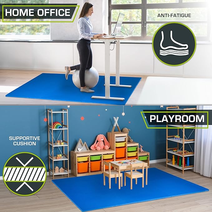 ProsourceFit Extra Thick Puzzle Exercise Mat , EVA Foam Interlocking Tiles for Protective, Cushioned Workout Flooring for Home and Gym Equipment, Blue - 3/4 inch - 24 Sq Ft - 6 Tiles