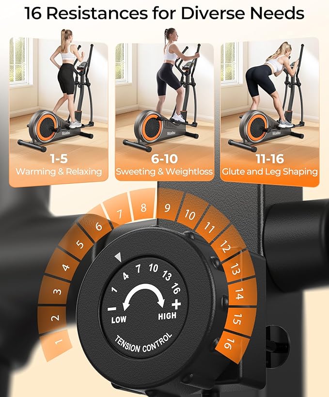 Niceday Elliptical Machine, Elliptical Exercise Machine for Home with Hyper-Quiet Magnetic Driving System, Elliptical Trainer with 15.5IN-20IN Stride, 16 Resistance Levels, 500LBS Loading Capacity