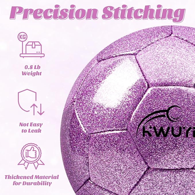Size 3 4 5 Glitter Pink Gold Purple Soccer Ball Set with Pump Youth Soccer Ball for Kids Aged 4-6 6-8 8-12 Toddler Soccer Ball Soft Training Ball Practice for Teens Children Adults Boys Girls