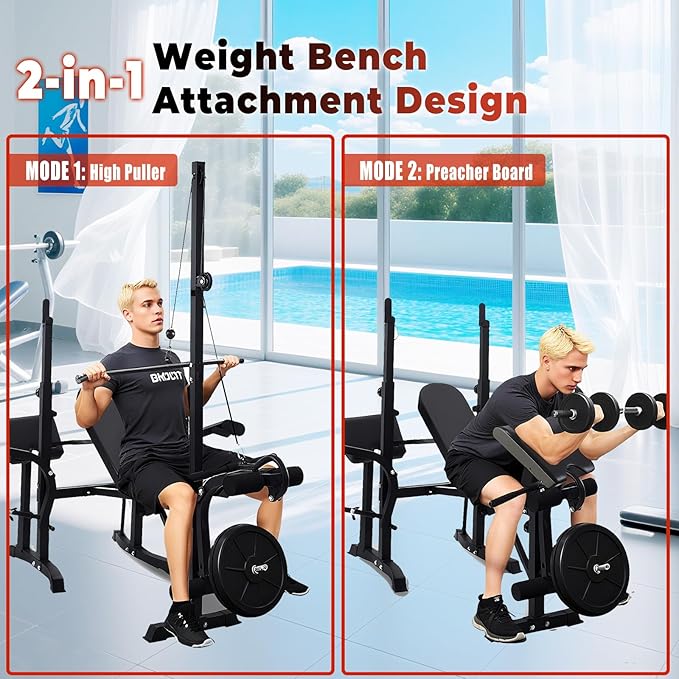 Adjustable Weight Bench Press Set - Full Body Strength Training Workout Bench, 8 in 1 Multi-Function Exercise Equipment with Leg Developer, Preacher Curl Pad, Chest Fly for Home Gym