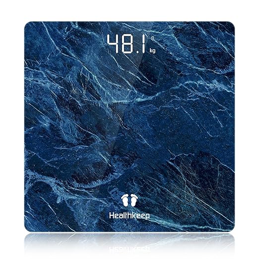 Healthkeep High Precision Digital Bathroom Scale with Step-On Technology LED Display Slim Design Max 180kg/400lb Marble Blue