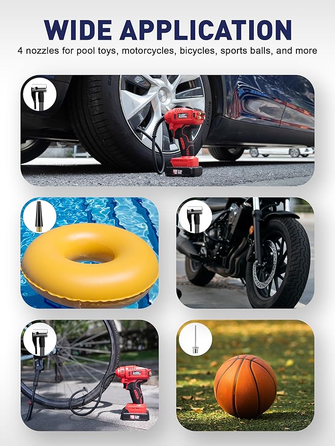 SMART JERRY - Car Tire Inflator Portable Air Compressor | 20V/12V Dual-Power Cordless Air Pump with 150 PSI Max Pressure & Smart Auto-Stop | Fast Inflation for Cars, Motorcycles, Bikes, Sports Balls