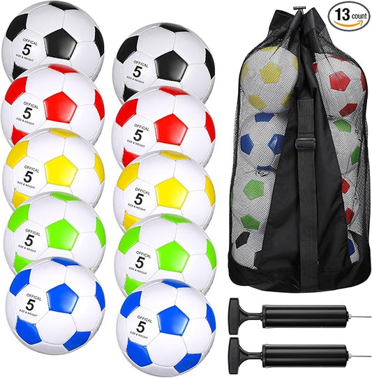 Libima 13 Pcs Soccer Ball Bulk 10 Pcs Official Soccer Ball with 2 Pump and Carry Bag Indoor Outdoor Training Game Sport Gift for Youth Adult Back to School