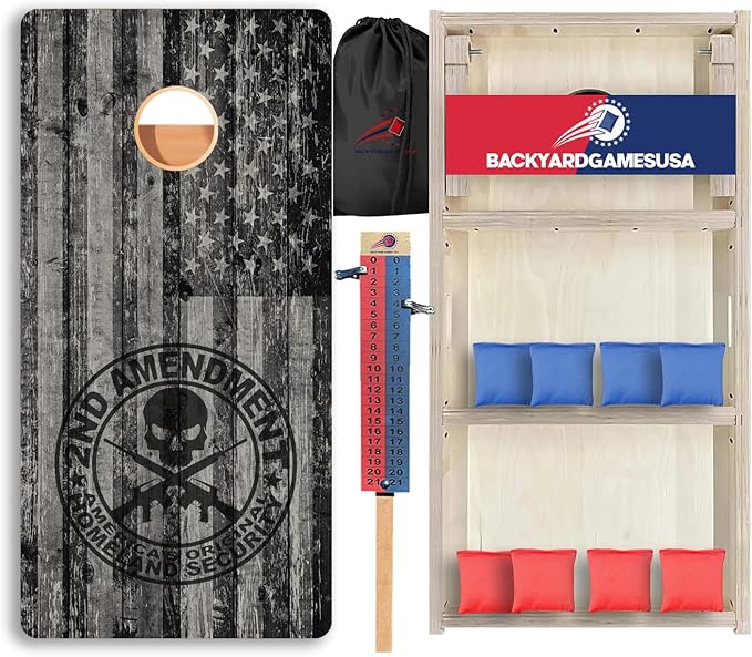 CornholeGamesUSA Pro Cornhole Boards Set | Made in USA | 3/4 Baltic Birch | No Bounce | Triple Thick Legs | Two Brace & Handles, Tournament 2x4 Regulation Set with Score Tower & Cornhole Bags
