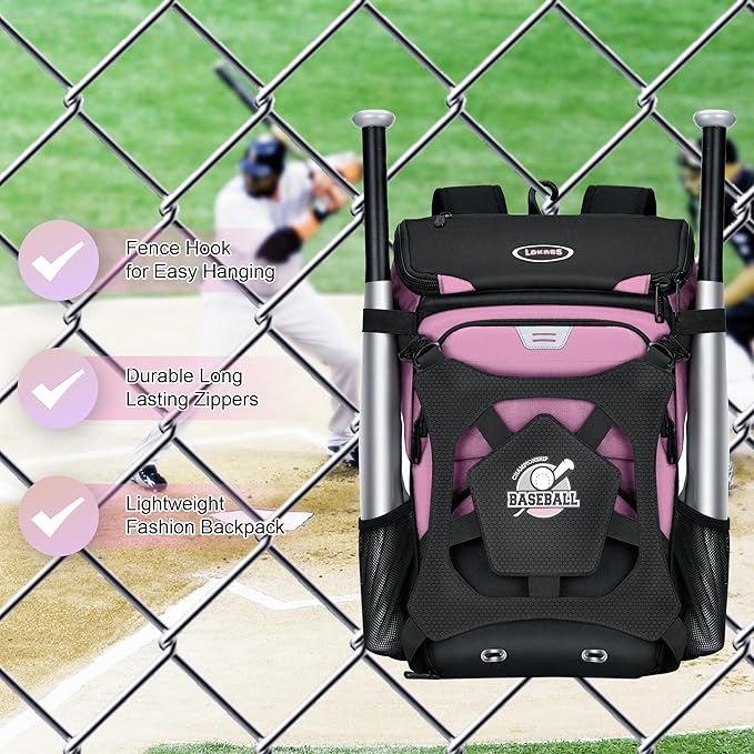 Baseball Backpack for Adult and Youth, Large Capacity Lightweight Softball Bag With Shoe Compartment and Fence Hook for TBall Bat & Equipment, Waterproof for Helmet, Gloves