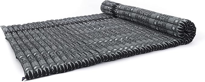 Leewadee - Foldable Floor Mattress - Japanese Roll Up Futon -Trifold Tatami Mat- Guest Floor Bed - Camping Mattress - Thai Massage Mat, Kapok Filled, 75 x 57 inches, Black