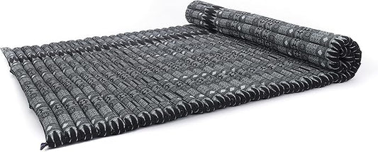 Leewadee - Foldable Floor Mattress - Japanese Roll Up Futon -Trifold Tatami Mat- Guest Floor Bed - Camping Mattress - Thai Massage Mat, Kapok Filled, 75 x 57 inches, Black
