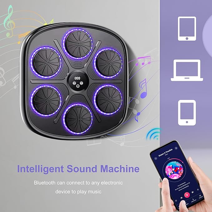 Music Boxing Machine – Interactive Punching Bag with Bluetooth Speaker, LED Targets & Smart App | Home Fitness Equipment for Boxing, Cardio & Stress Relief | Adjustable for Adults & Kids