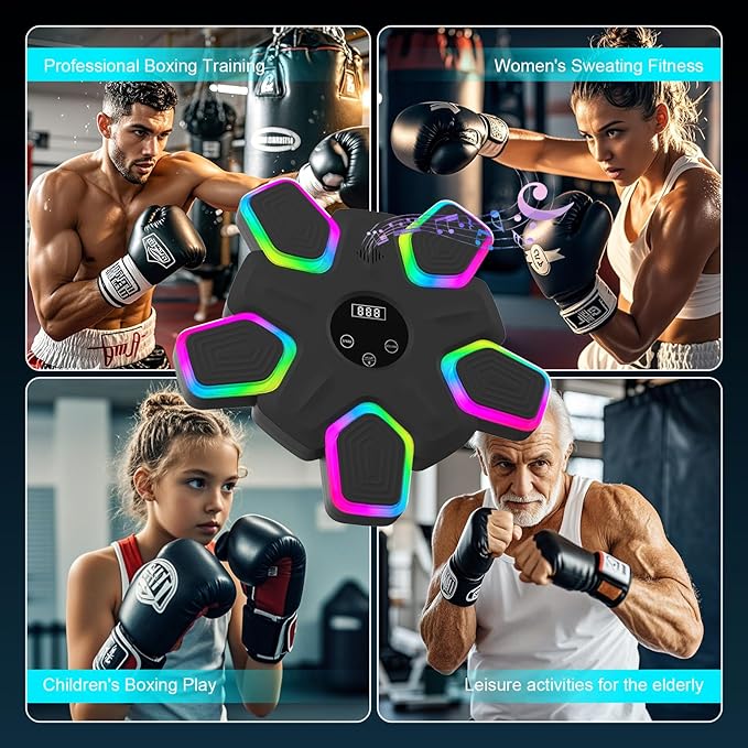 Music Boxing Machine, Intelligent Musical Punching Workout Trainer with 7 LED Color, Boxing Gloves, Smart Bluetooth, Agile Digital System and Wall-Mounted 2025 Newest Version