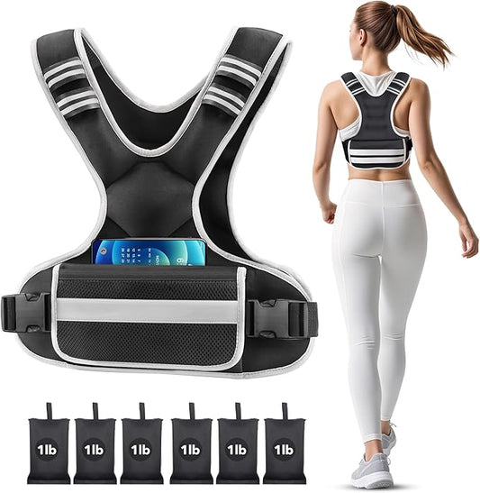Adjustable Weighted Vest Woman 4-10lb/12-18lb/20-32lb Weighted Vest Men with 6 Ironsand Weights, Shoulder Pads and Large Pocket for Walking Running Crossfit Strength Training