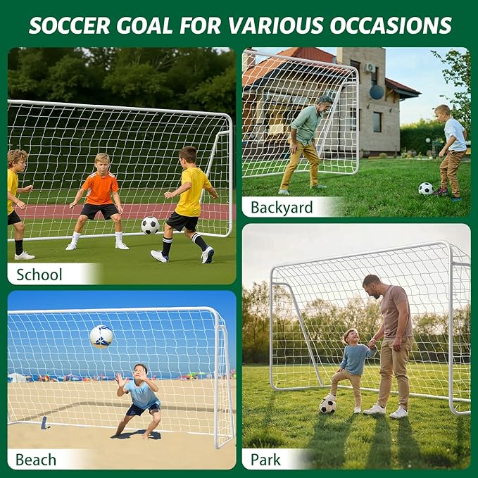 NAIZEA Soccer Goal - 12x6FT/16x7FT/10x6FT/8x6FT/6x4FT Soccer Goals for Backyard - Metal Soccer Goals for Youth Adult - Multiple Sizes Colors - Perfect for Games Indoor Outdoor Practice
