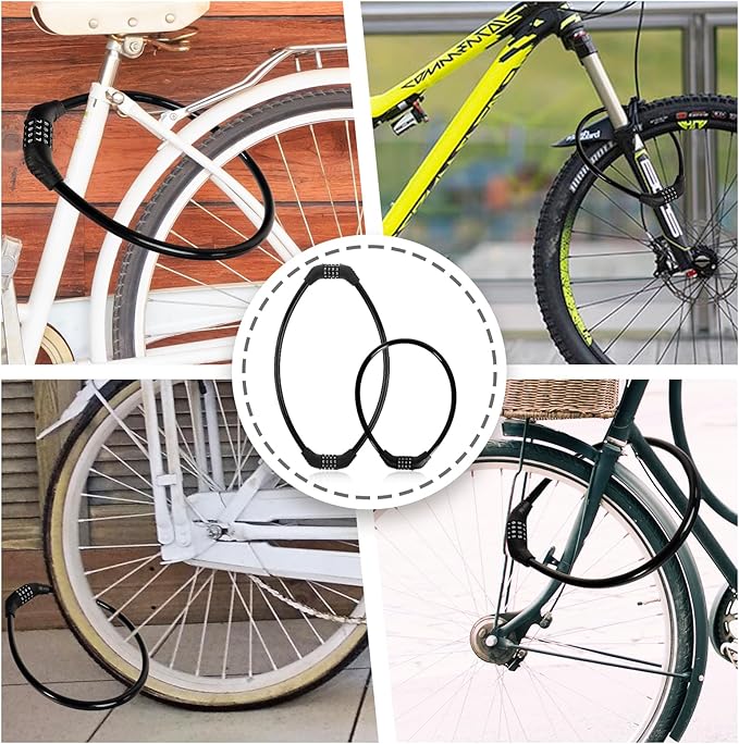 Bike Lock Cable, Bicycle Lock, Bike Locks Heavy Duty Anti Theft, Combination Cable Lock for Outdoor Equipment, Black (1Ps, 2Ft, Reset Combo)