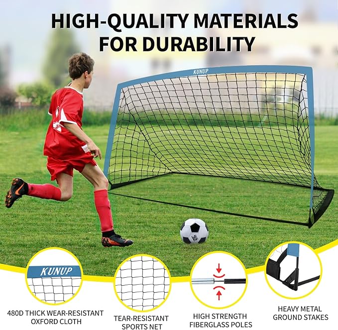 2 Pack Kids Soccer Goal for Backyard Set 9x5FT Portable Pop Up Soccer Net Training Equipment with Soccer Ball, Training Dice Mat, Cones and Carry Bag for Youth Toddler Teams Indoor Outdoor Sport Game