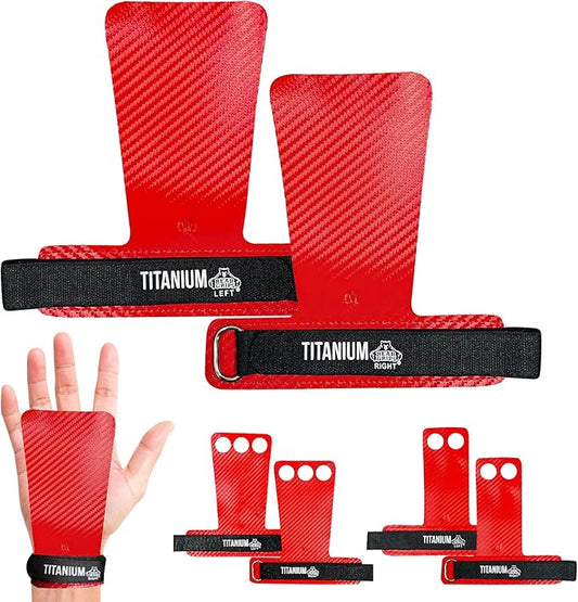 Bear Grips Two Hole Hand Grips, Three Hole Pull Up Grips, No Hole Wrist Grips, WOD Grips for Men and Women. Carbon Fiber Hands Grips, Titanium Hand Grips for Weight Lifting, Speed Pull Up Gloves Grip