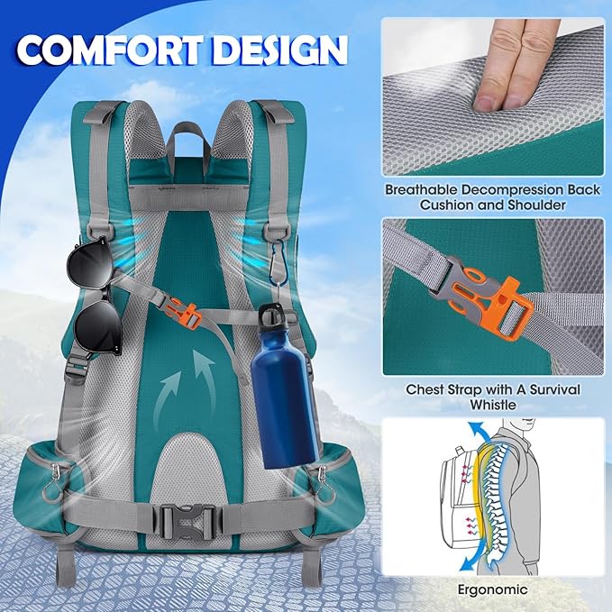 NUBILY 50L Hiking Backpack Waterproof Camping Backpack for Men Women Lightweight HIking Daypack Outdoor Travel Daypack