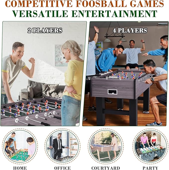 Large Size Foosball Table Adult Size, Full Size Soccer Game Table w/2 Balls, Leg Levelers & Heavy-Duty Legs, Durable Arcade Football Table for Game Room, Home, Office, Party