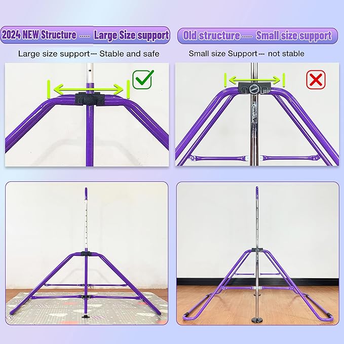 MARFULA Foldable Gymnastic Bar for Kids Ages 3-9, 9 Height Levels, 200 lbs Weight Capacity, 5 Ft Length Gymnastic Kip Bar with Mat, Gymnastic Equipment for Home and Gym Center Indoor Outdoor Use