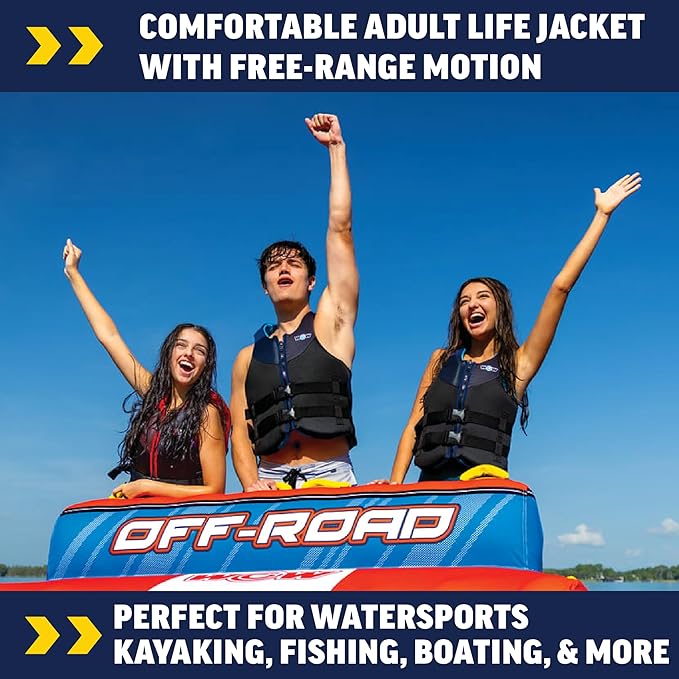 WOW Sports Life Jacket, US Coast Guard Approved Life Vest for Fishing, Kyaking, & Boating PFD, Blue - Large/XL