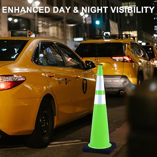 OrangeStar 8-Pack 36" Traffic Safety Cones, Green Construction Parking Cones with Reflective Collars, Heavy Weighted Base for Traffic Control, Construction, Parking Lots, Indoor & Outdoor Use
