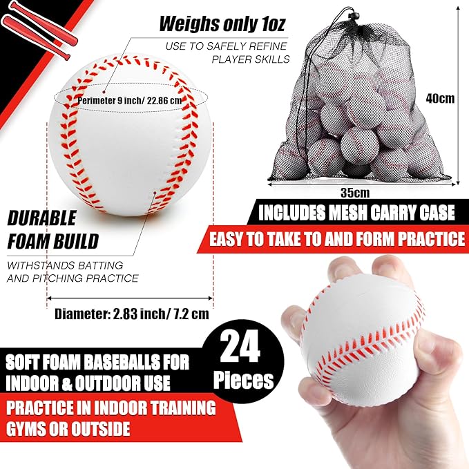 Outus 24 Pcs Foam Training Baseball Sports Soft Foam Baseball Teenager Practice