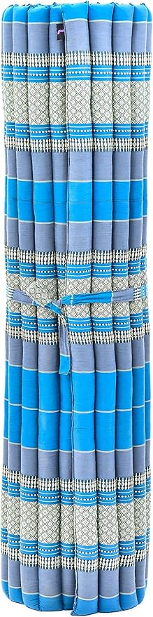 Leewadee - Foldable Floor Mattress - Japanese Roll Up Futon -Trifold Tatami Mat- Guest Floor Bed - Camping Mattress - Thai Massage Mat, Kapok Filled, 75 x 57 inches, Light Blue