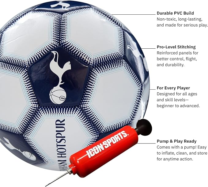 Icon Sports Officially Licensed Tottenham Hotspur Regulation Size 5 Soccer Ball