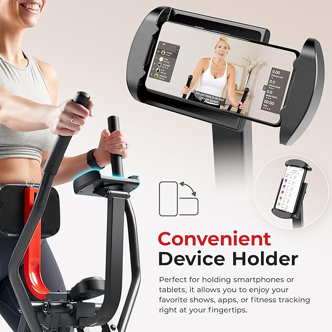 Sunny Health & Fitness Smart Air Walk Elliptical, Foldable Machine w/ 30-INCH Stride, Cardio Cross Trainer Glider for Home Exercise, Free SunnyFit App Bluetooth Link, Optional Adjustable Resistance