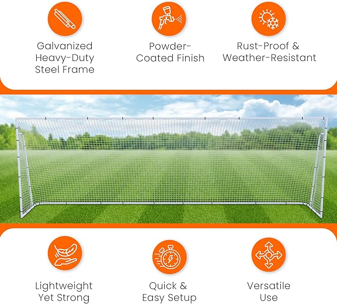 Vallerta® Official Size Steel Soccer Goal. Heavy Duty Frame w/Net. Tournament, Regulation Size. Professional Portable Practice Training Aid.