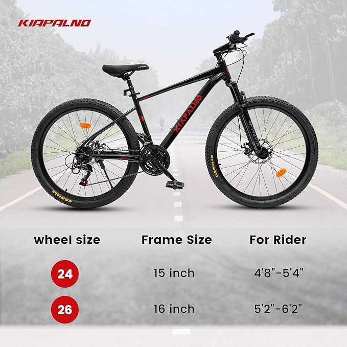 Mountain Bike 24 26 Inch, 21 Speeds Aluminum Frame/High-Carbon Steel Frame, Front Suspension Boys Girls Sport Bike, Adult Teens Bicycle for City Commuters, Summer Ride and Short Trip Camping