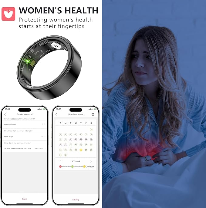 Thin Smart Ring for Fitness & Health Tracking -Pedometer,Sleep/Heart Rate/Blood Oxygen Monitor, Gesture Control / 5ATM Waterproof -No APP Subscription Compatible with Android& iOS (Black, 11)