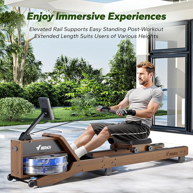 MERACH Water Rowing Machines for Home, Foldable Row Machine with 400LBS Weight Capacity, Dedicated Monitor and Comfortable Seat, Free MERACH App for Immersive Water Rower