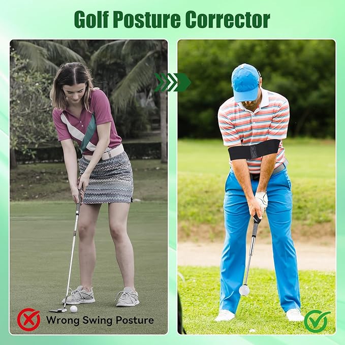 Retractable Golf Swing Trainer - Golf Swing Training Aid,Golf Grip Trainer ＆ Improve Swing Tempo | Click Stick Right-Handed Training Aid with Arm Band for All Golfers,Indoor & Outdoor Use