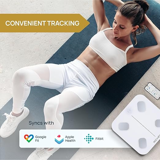INEVIFIT Smart Body Fat Scale, Highly Accurate Bluetooth Digital Bathroom Body Composition Analyzer, Measures Weight, Body Fat, Water, Muscle, Visceral Fat & Bone Mass for Unlimited Users (Eco-Wht)