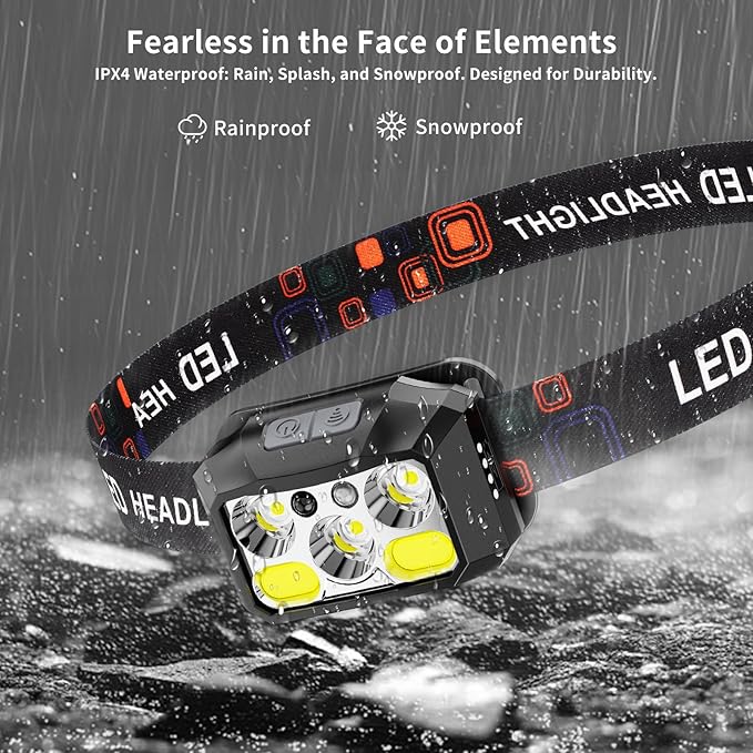 Rechargeable LED Headlamp 4-Pack, 800 Lumens, USB-C, IPX4 Waterproof, 8 Modes, Red & White Light — Lightweight, Adjustable; for Camping, Hiking, Running, Fishing & Repairs