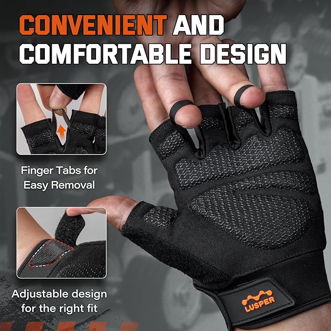 Lusper Workout Gloves for Men and Women, Full Palm Protection Weight Lifting Gym Gloves for Training, Cycling, Fitness, Exercise Hanging, and Pull Ups