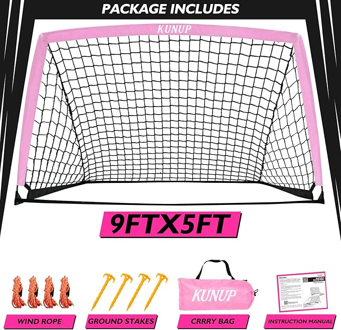 5×3 6x4 9x5 FT Portable Kids Soccer Goal for Backyard, Foldable Soccer Practice Net with Carrying Bag for Toddler Youth Adult Pop Up Soccer Training Equipment Indoor and Outdoor Sports Game