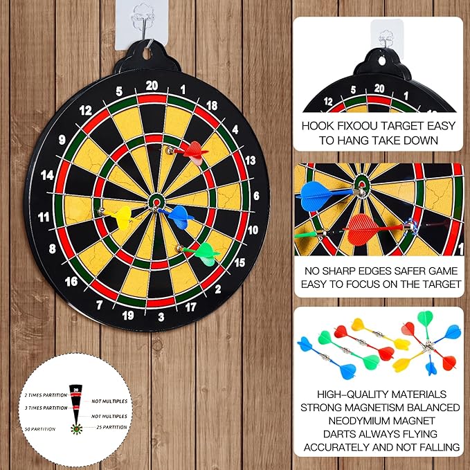Magnetic Dart Board - 12Magnetic Darts+12Sticky Balls Or 2 Toy Gun+40 Foam Dart,Fun for Family Game and Party with Friends, Christmas Birthday Gifts Toys for 3-12 Year Old Boys