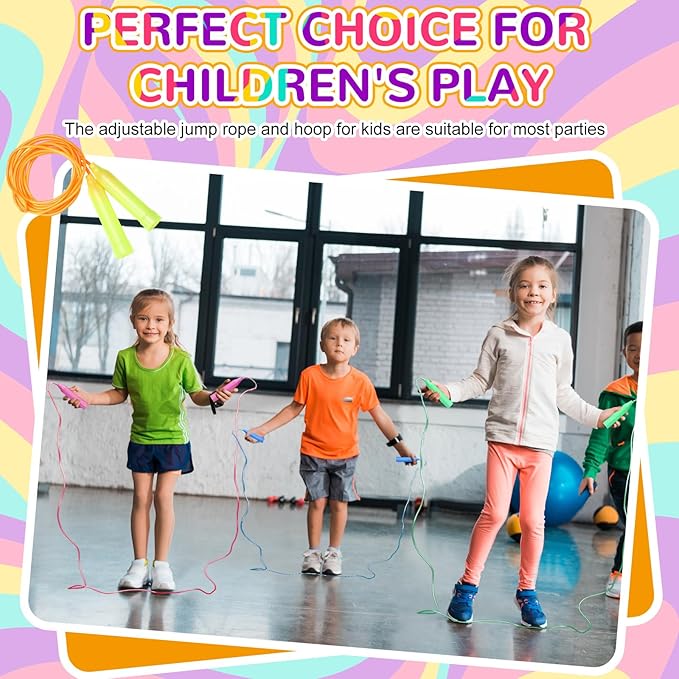 Poen 16 Pcs Detachable Hoop and Jump Rope Set Adjustable Kids Exercise Hoop Skipping Rope Equipment for Fitness Teens Adults Weight Loss Exercise Gymnastics Party Games