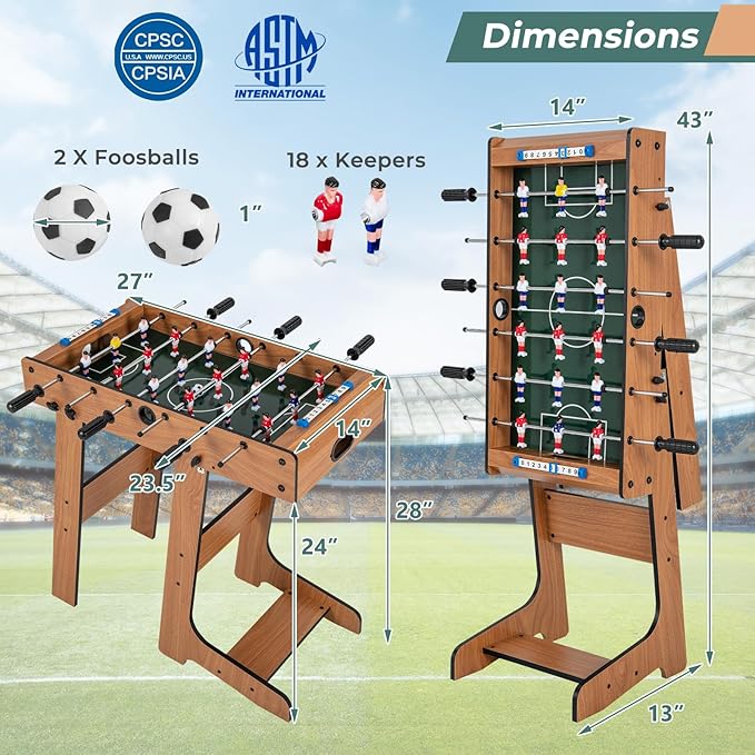 Giantex 27in Folding Foosball Table with 2 Mini Footballs, Score Keepers - ASTM Certified for Indoor Recreation, Great for Family Game Nights and Parties