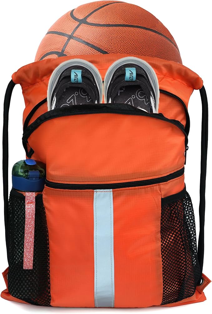 BeeGreen Drawstring Backpack Bag with Shoe Compartment, X-Large Black Gym Sports String Cinch Backpack