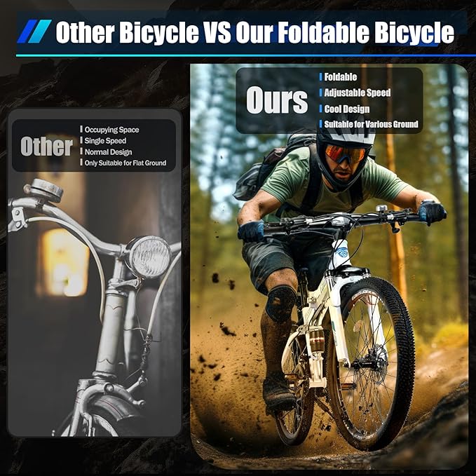 DHBREK Adult Folding Bikes 26'' Mountain Bikes 21 Speeds Mountain Bicycles Mountain Bike for Adults with Dual Disc Brake/High-Carbon Steel Folding Bicycle for Women Men Adults