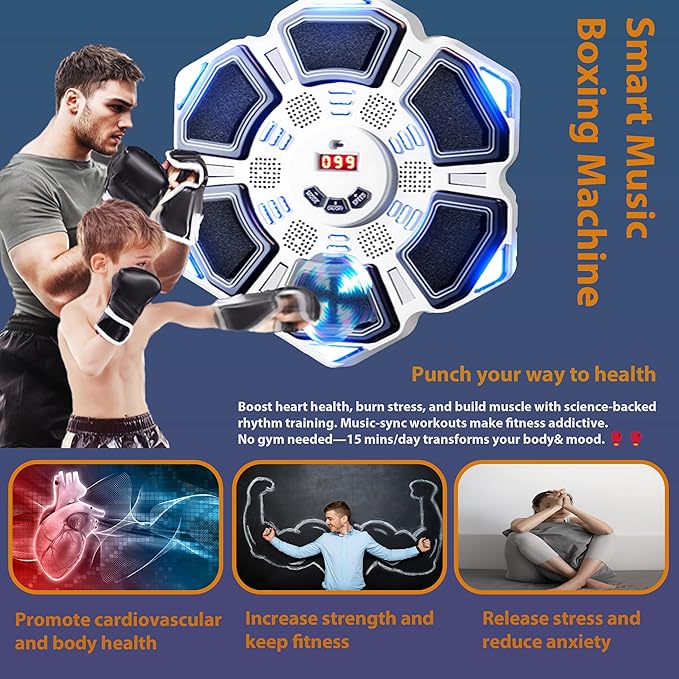 Music Boxing Machine, New Wall Mounted Smart Music Boxing Family Games, Electronic Focus Agility Training Equipment with Glove, Exercise Equipment