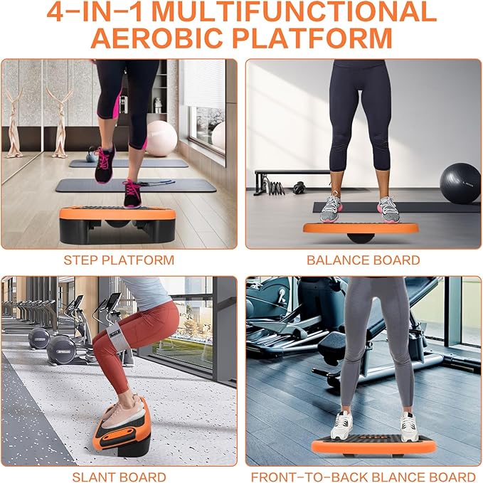 DIKEP 4-in-1 Step Up Platform, Adjustable Aerobic Balance Board, Steppers for Exerciser, Non Slip Multifunctional Stepper Platform Home Gym Workout Equipment