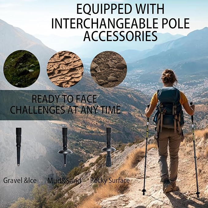 Carbon Fiber Trekking Poles, Lightweight Adjustable Hiking Poles with Cork Grips, Pair of 2 Walking Sticks Balance Support for Women and Men