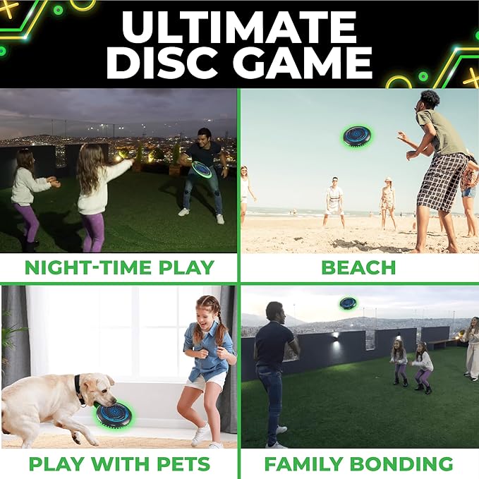 Toysery LED Light Up Fresbee - Glow in The Dark Fresbee for Kids and Adults, Flying Disc Adventure for Day and Night - Easy to Use Ideal for Camping Game