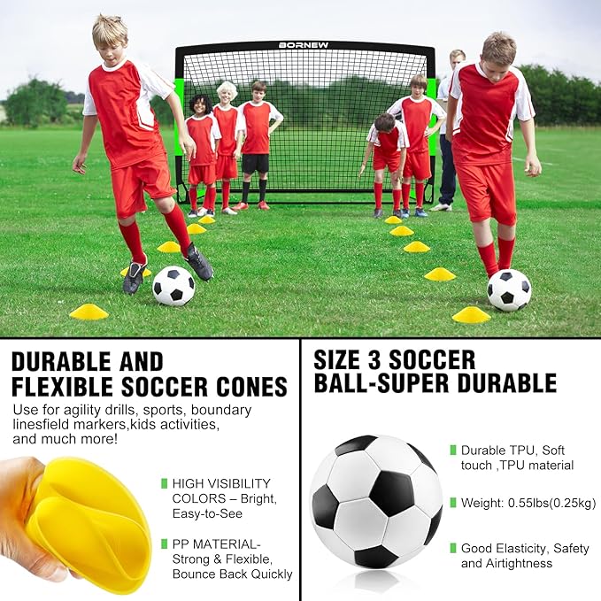Kids Soccer Goal for Backyard Set - 2 Set of 7X5 / 6X4 ft Toddler Soccer Nets Training Equipment, Soccer Ball, Pop Up Portable Soccer Set for Kids and Youth Games and Training Goals Ages 3-16 Gift