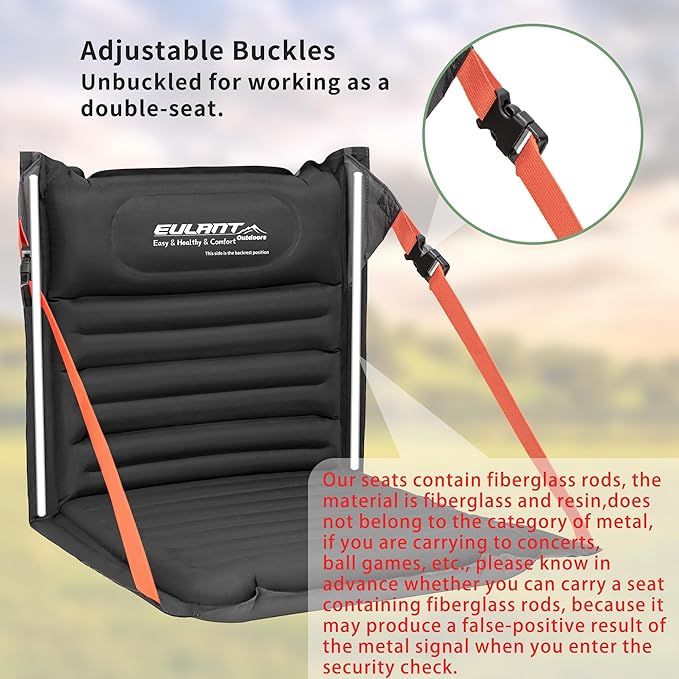 EULANT Lightweight Inflatable Folding Seats for Camping Chair with Back Support and Adjustable Straps,Foldable Bleacher Chairsfor Camping Hiking Sporting Events and Park