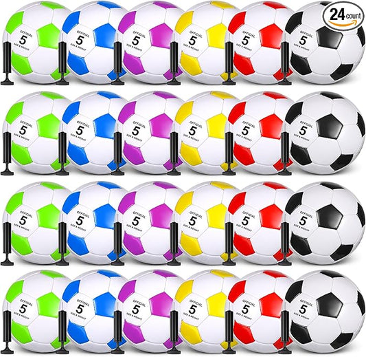Sotiff 24 Pcs Size 5/4 Soccer Ball Bulk with 24 Pump Deflated Soccer Balls for Kids Teen Football Bulk for Game Training School Team Sports Adults Player Practice Outdoor