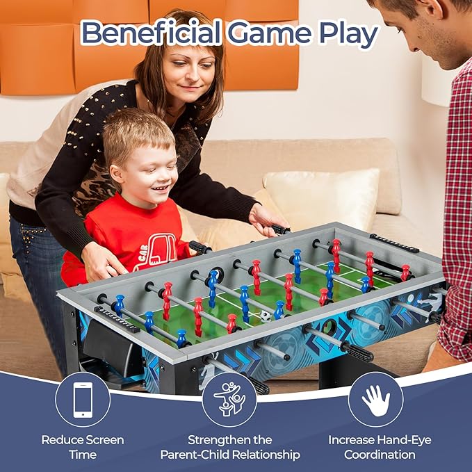 Goplus Foosball Table, Freestanding Soccer Table Game with 2 Footballs, Ergonomic Handle, 18 Realistic Players, Adults Youth Kids Foosball Games for Indoor, Game Room, Office, Party